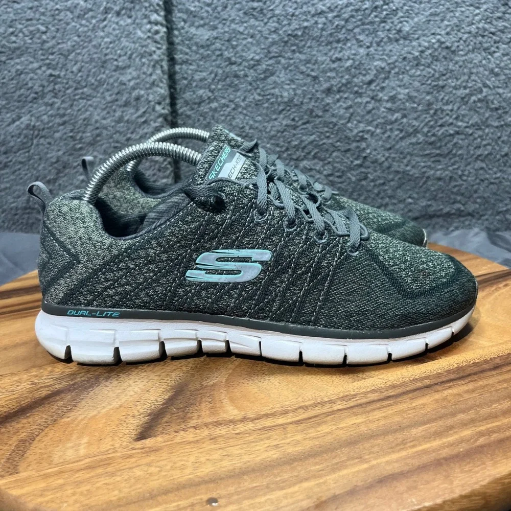Skechers Dual Lite Women's Gray Knit‎ Athletic Lace Up Shoes Sneakers Size 10
